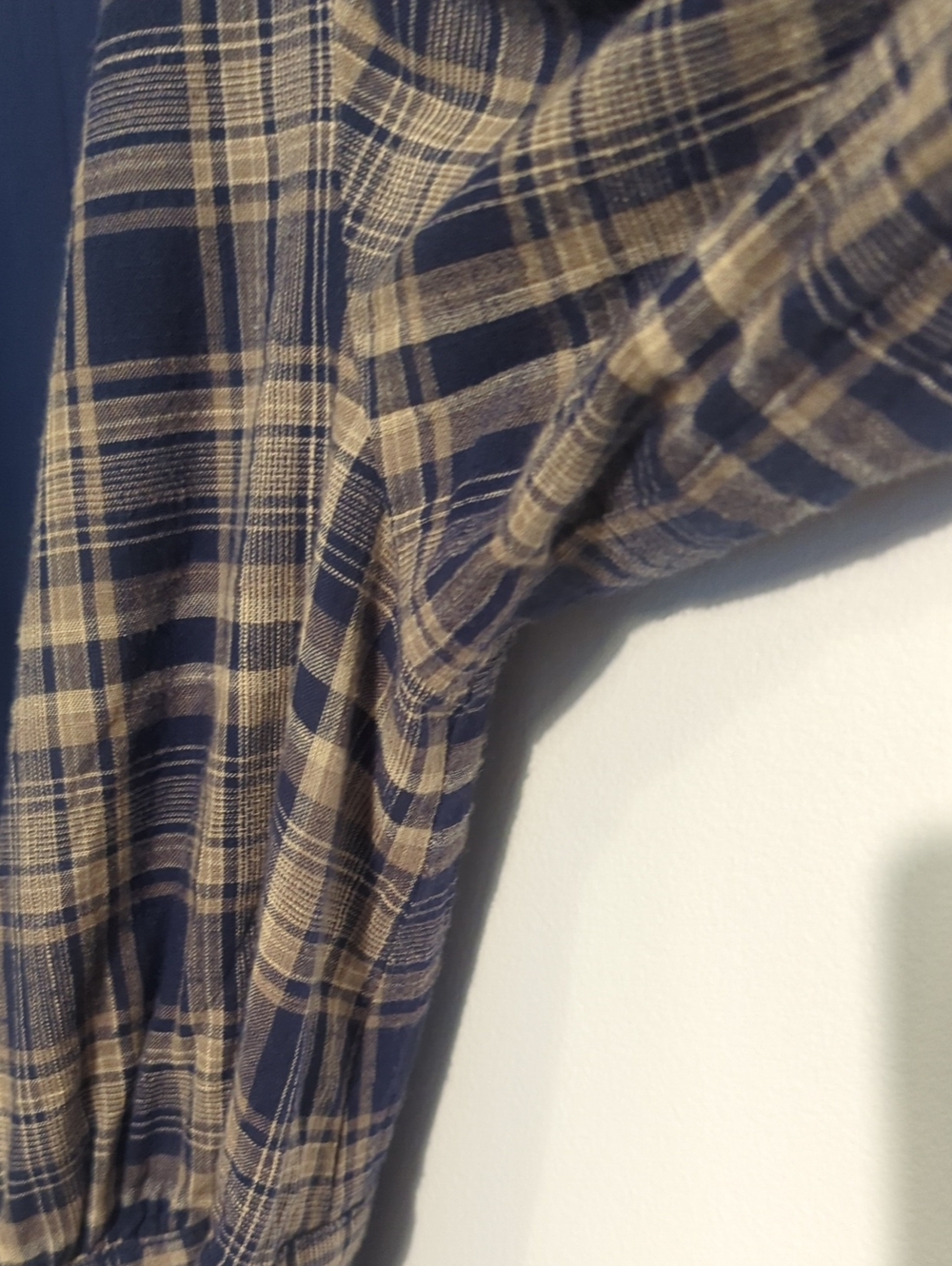 OAK + FORT navy and tan plaid cotton wrap dress - size large - Picture 7 of 9